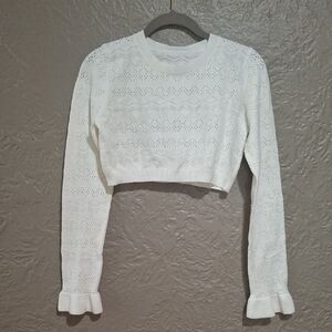 Wome's Elegant White Cropped Sweater Top Size S